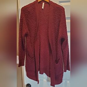 Zenana Premium Maroon Bubble Cardigan Large